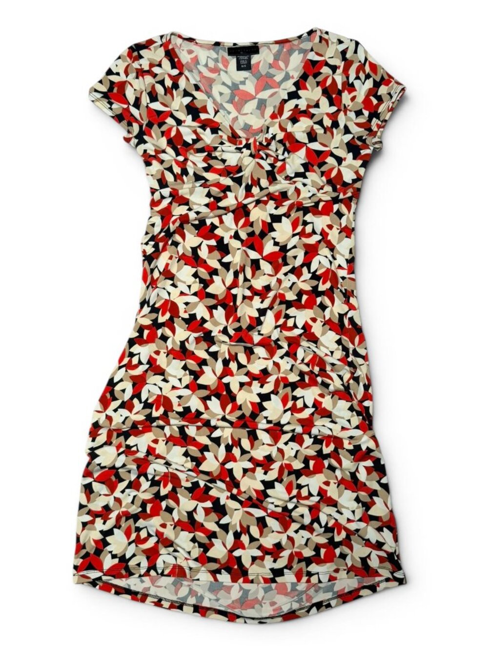 Apostrophe Floral Geometric Stretch Dress Women's Small S V-Neck Cap Sleeve